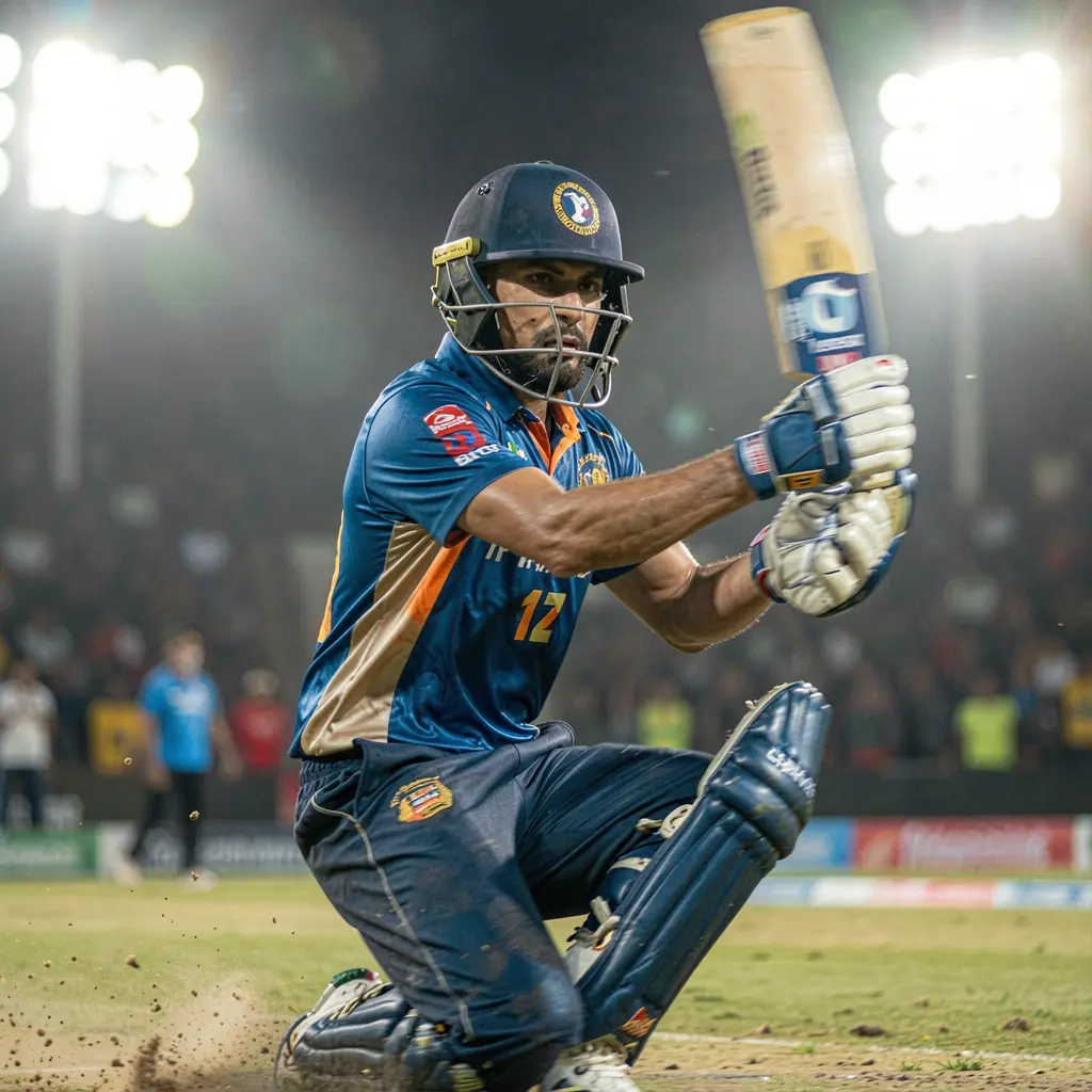 Dynamic cricket action with blurred motion and glowing stadium lights symbolizing high energy sports betting opportunities on 9D999